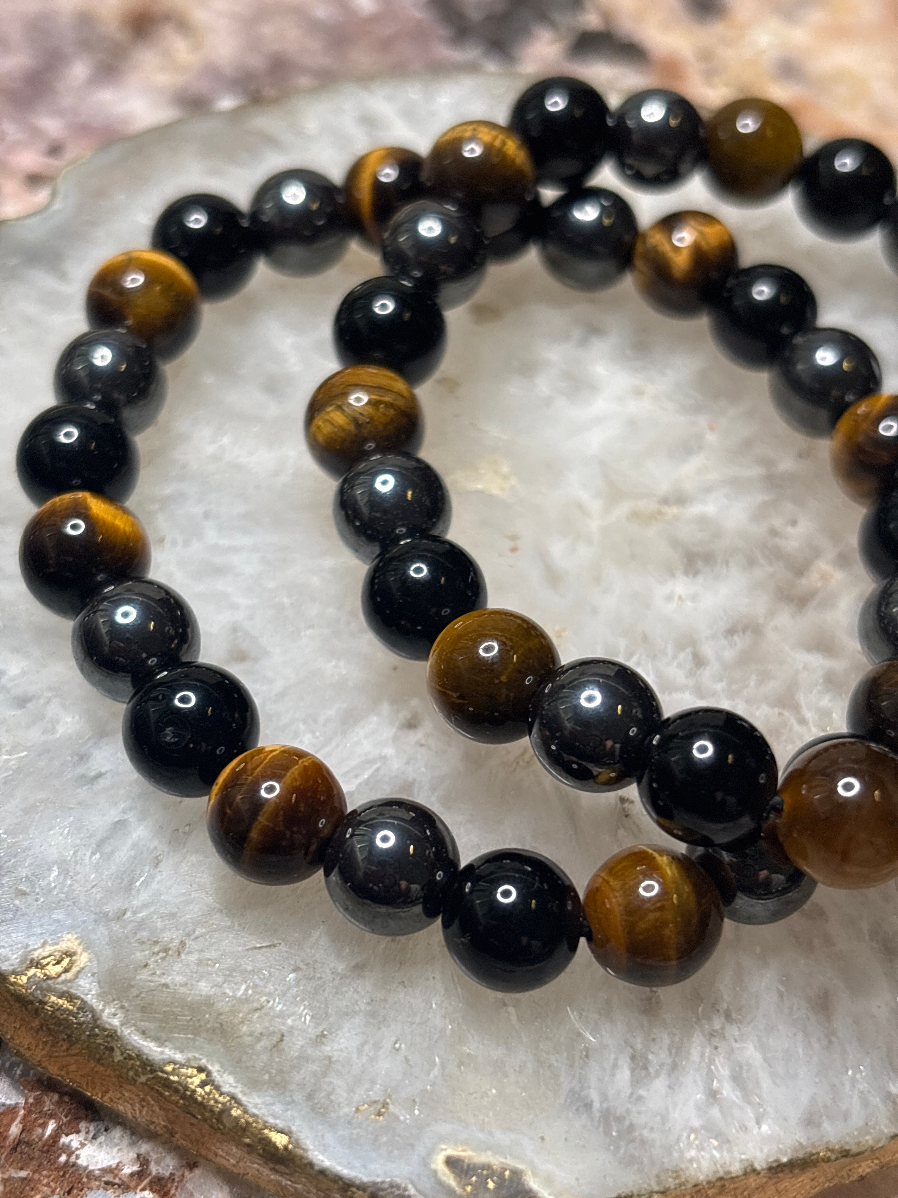 Tiger Eye, Hematite & Black Obsidian Bracelet